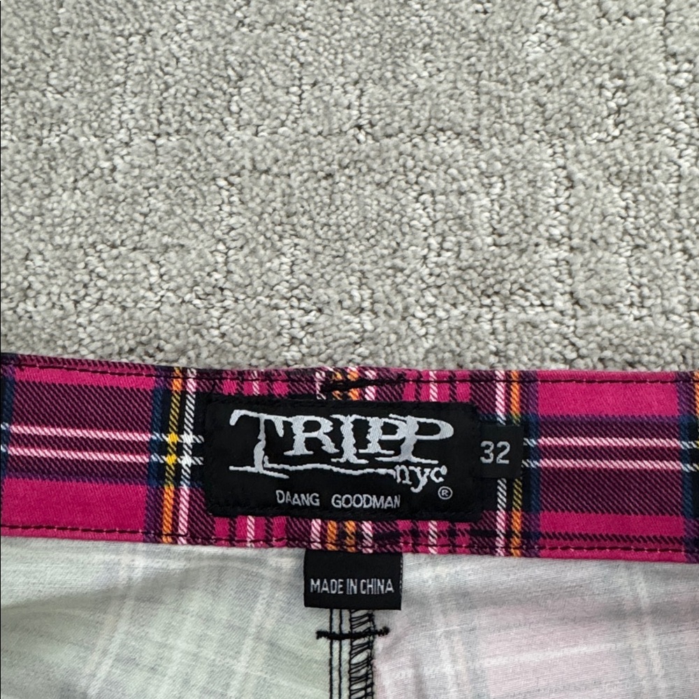 Tripp NYC pink green plaid split pants bondage suspended unisex straight leg - Picture 5 of 8